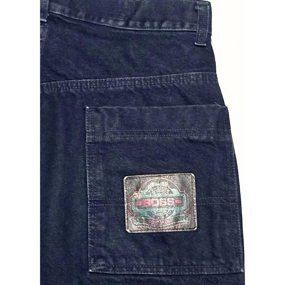 VTG 90s Boss Jeans Baggy Wide Leg Dark Wash Navy Made in USA Denim Skater 32x34